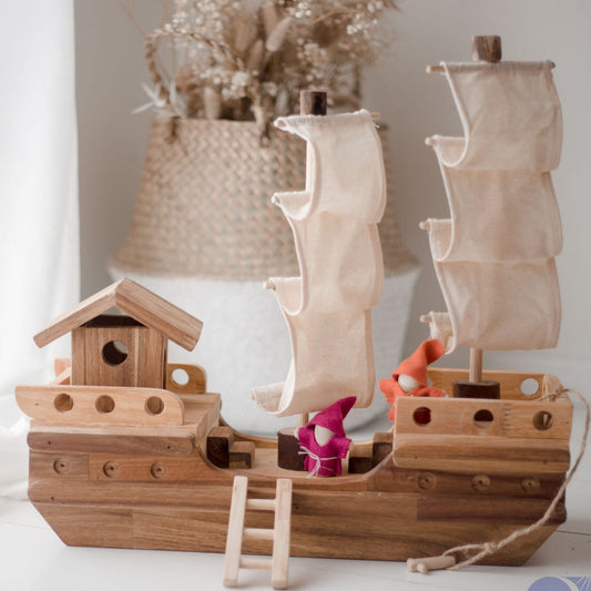 QToys Wooden toy pirate ship.