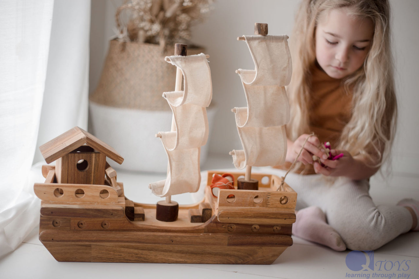 Wooden Pirate Ship - QToys | Wooden Toy NZ