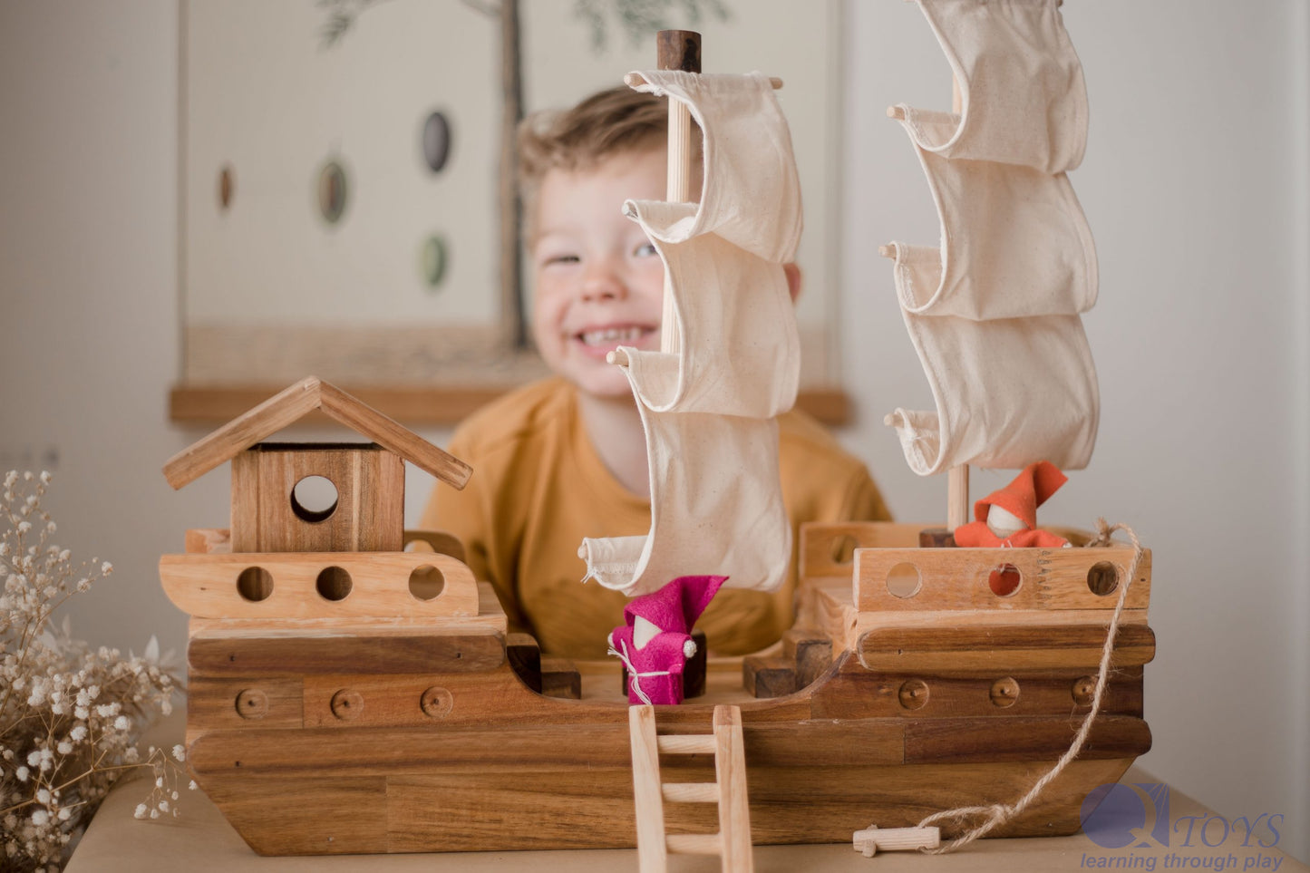 Wooden Pirate Ship - QToys | Wooden Toy NZ