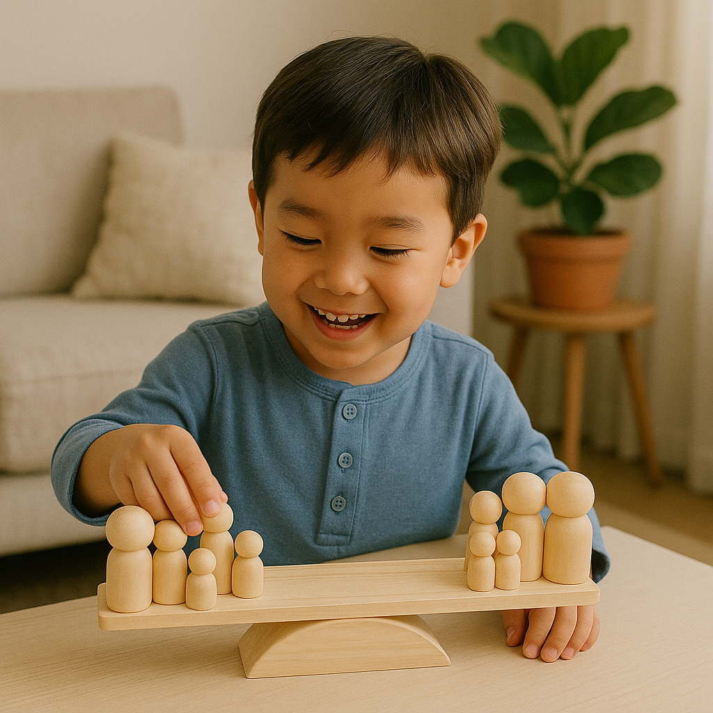 Wooden Balancing Scale with Peg People