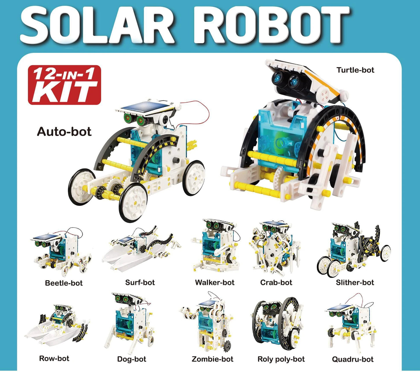12-in-1 Solar & Battery-Powered STEM Robot Building Kit (Ages 6–12)