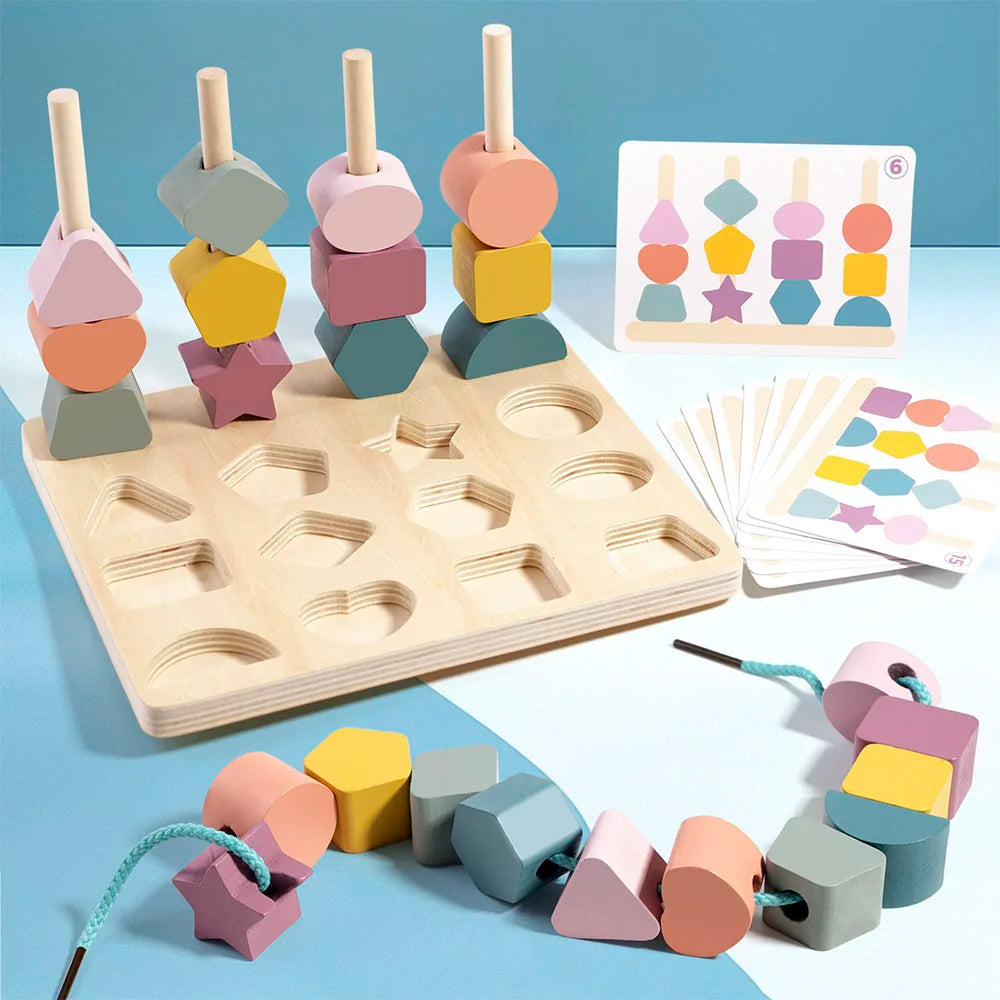 Wooden Shape Puzzle & Threading Set