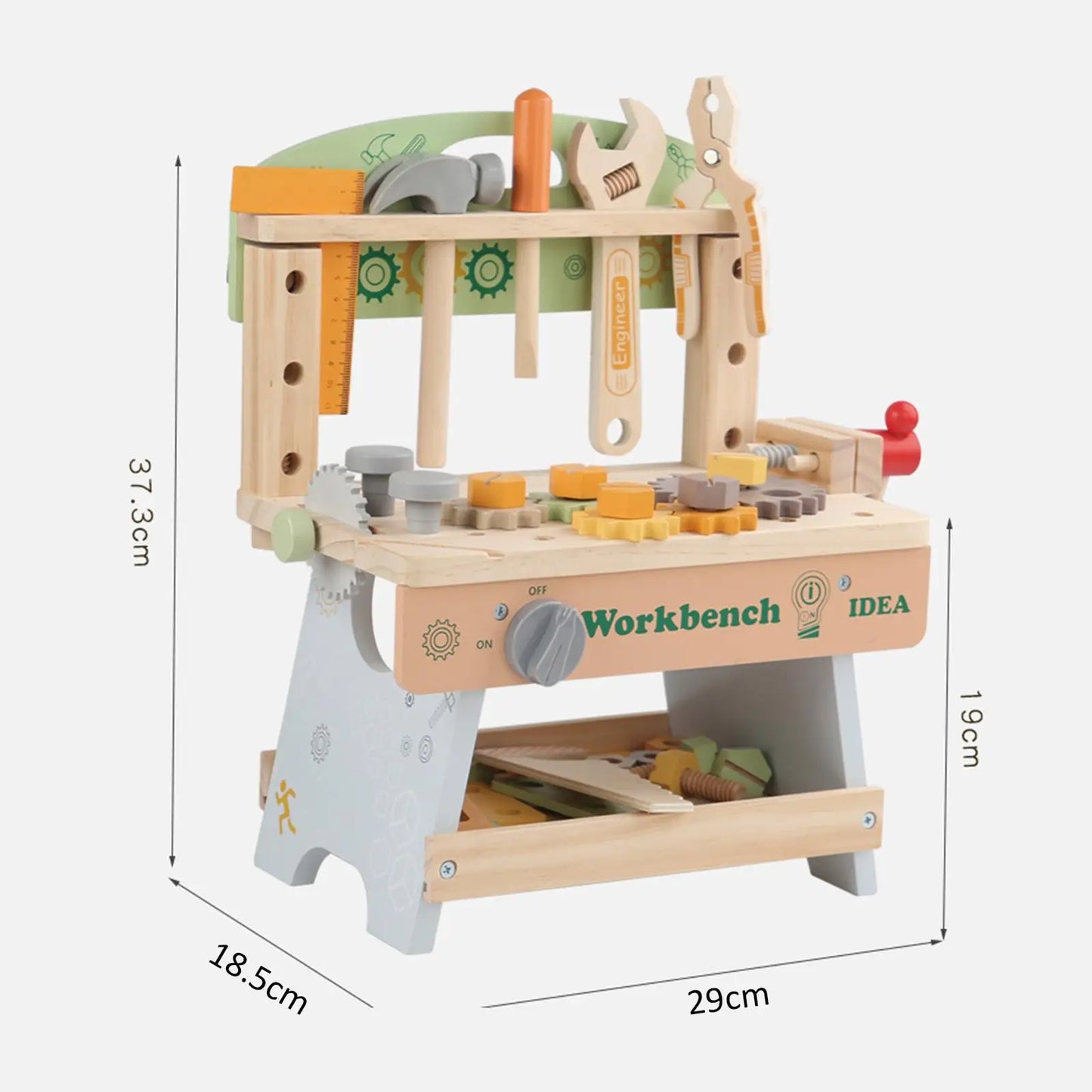 Pretend-Play Wooden Workbench Toy | Compact Kids Tool Set