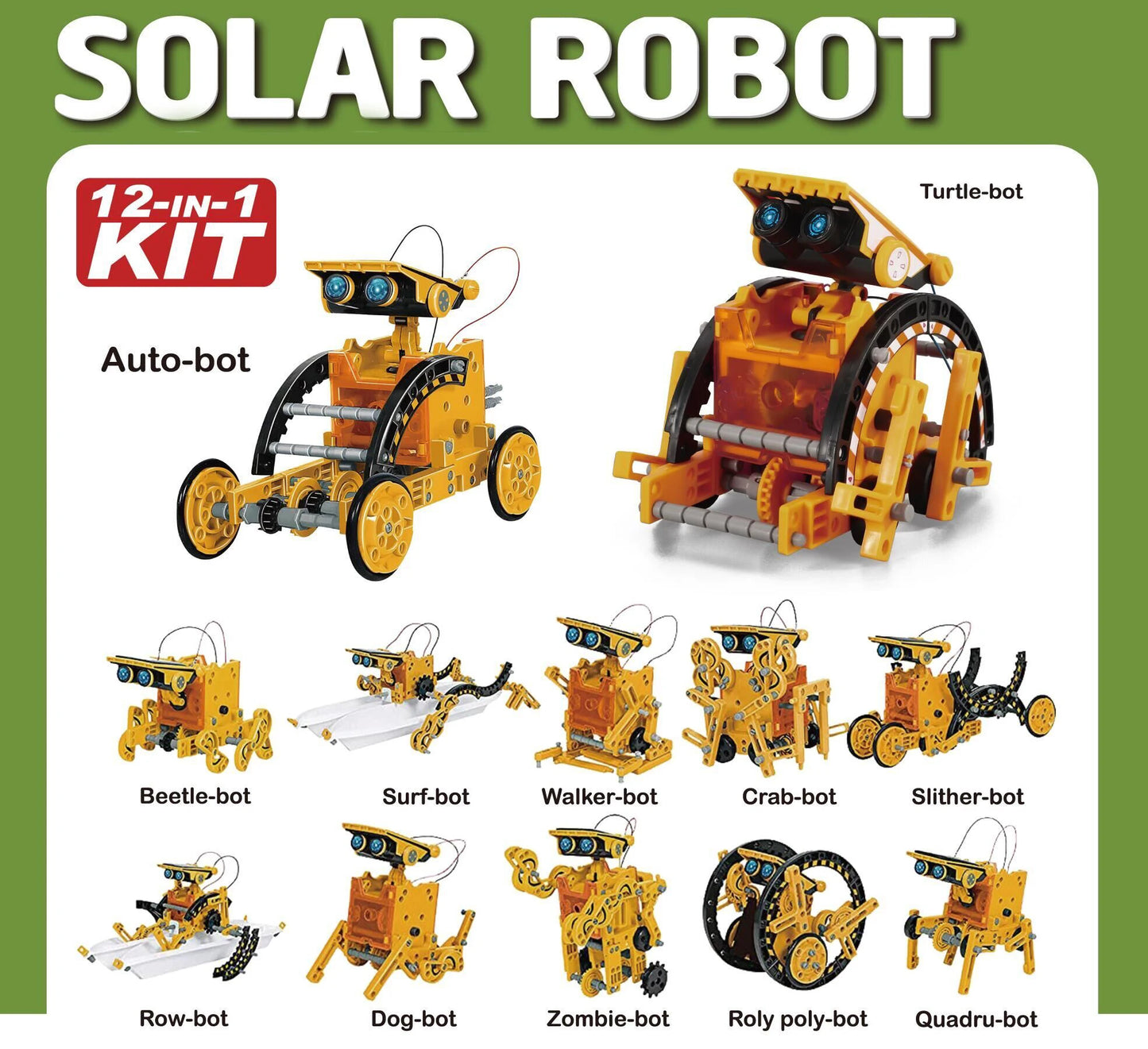 12-in-1 Solar & Battery-Powered STEM Robot Building Kit (Ages 6–12)