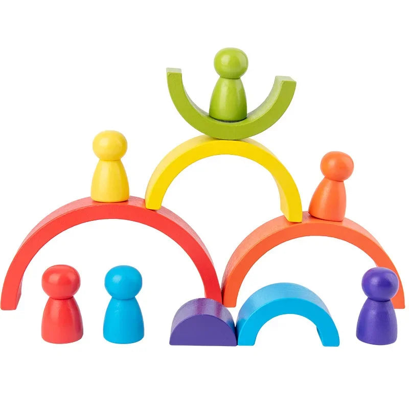 Wooden Rainbow Stack & Peg People Set
