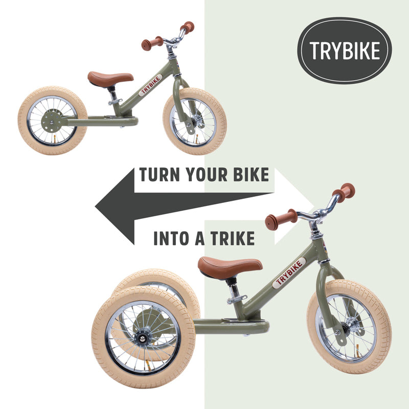 Green Vintage Balance Bike & Trike – Trybike | Balance Bike NZ