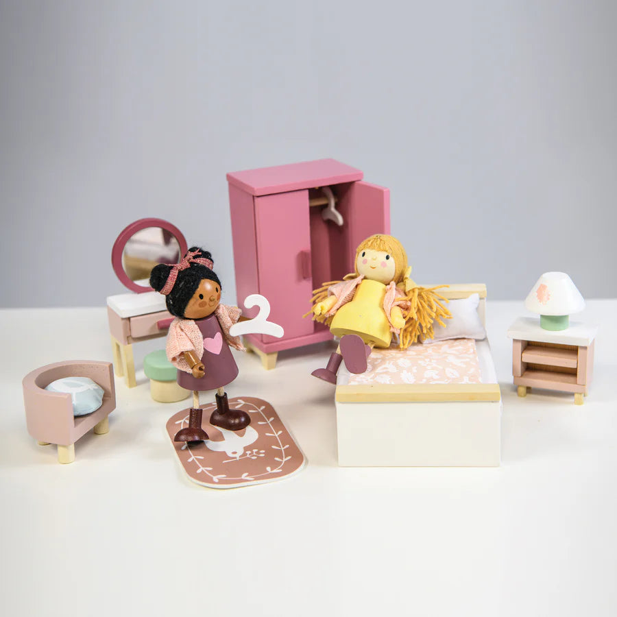 Wooden Doll House Bedroom Furniture Set - Tender Leaf Toys | Doll House Furniture NZ