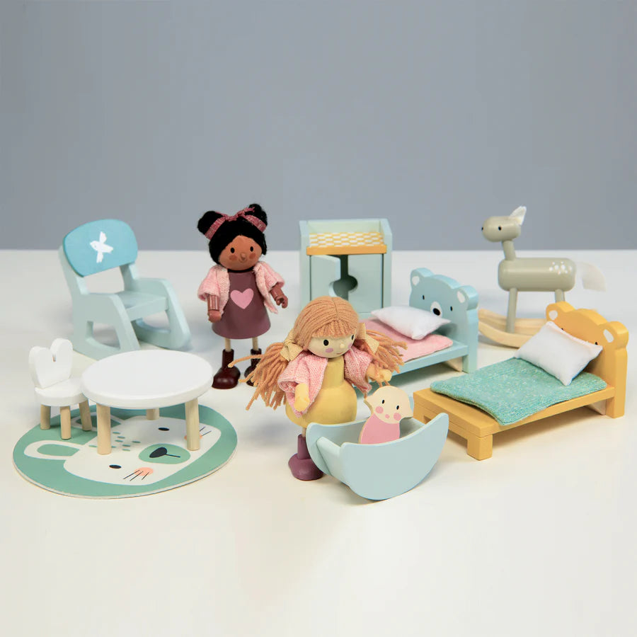 Wooden Doll House Kids Room Furniture Set - Tender Leaf Toys | Doll House Furniture NZ