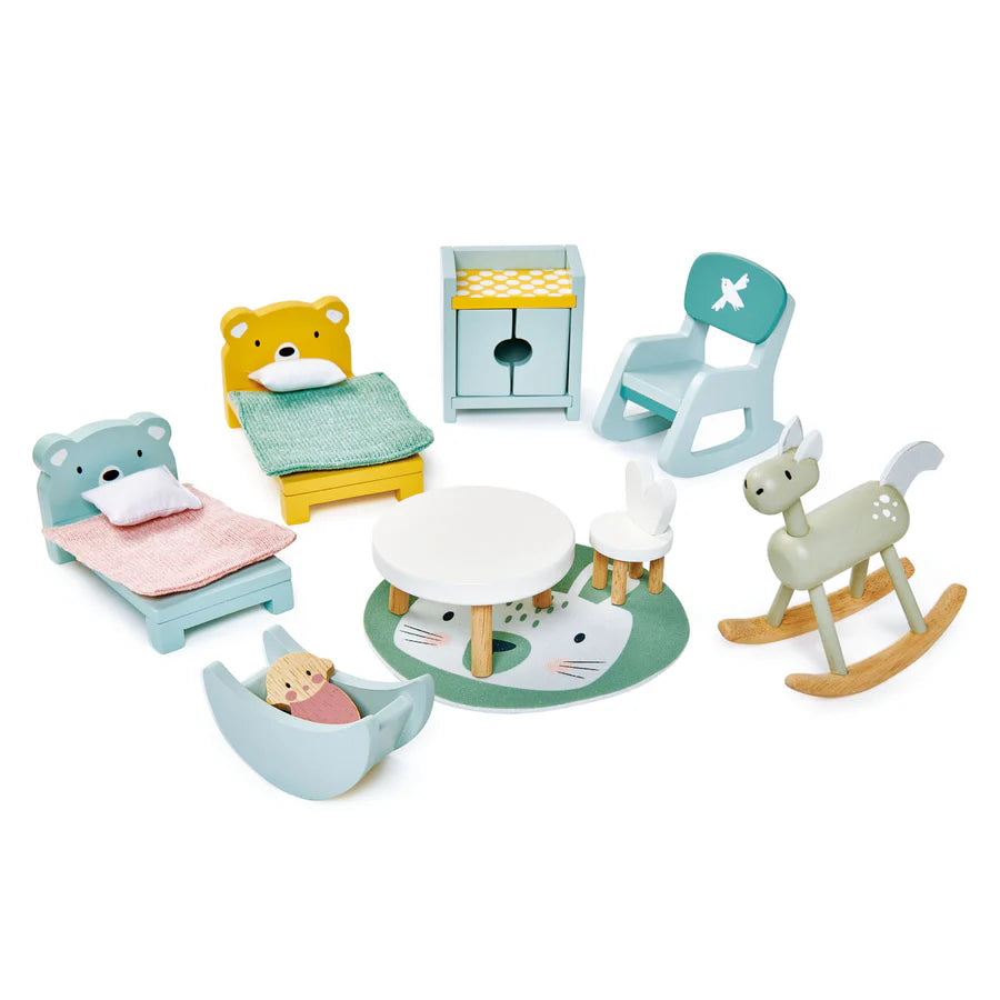 Wooden Doll House Kids Room Furniture Set - Tender Leaf Toys | Doll House Furniture NZ