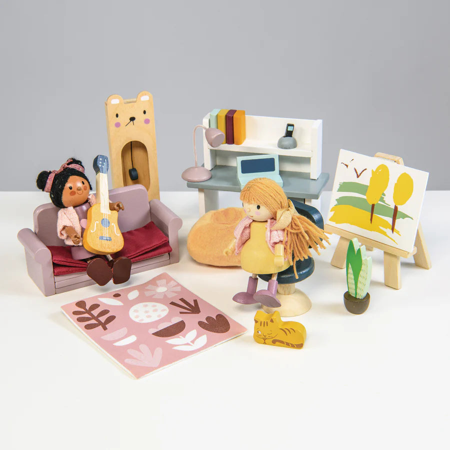 Wooden Dolls House Study Furniture Set - Tender Leaf Toys | Doll House Furniture NZ