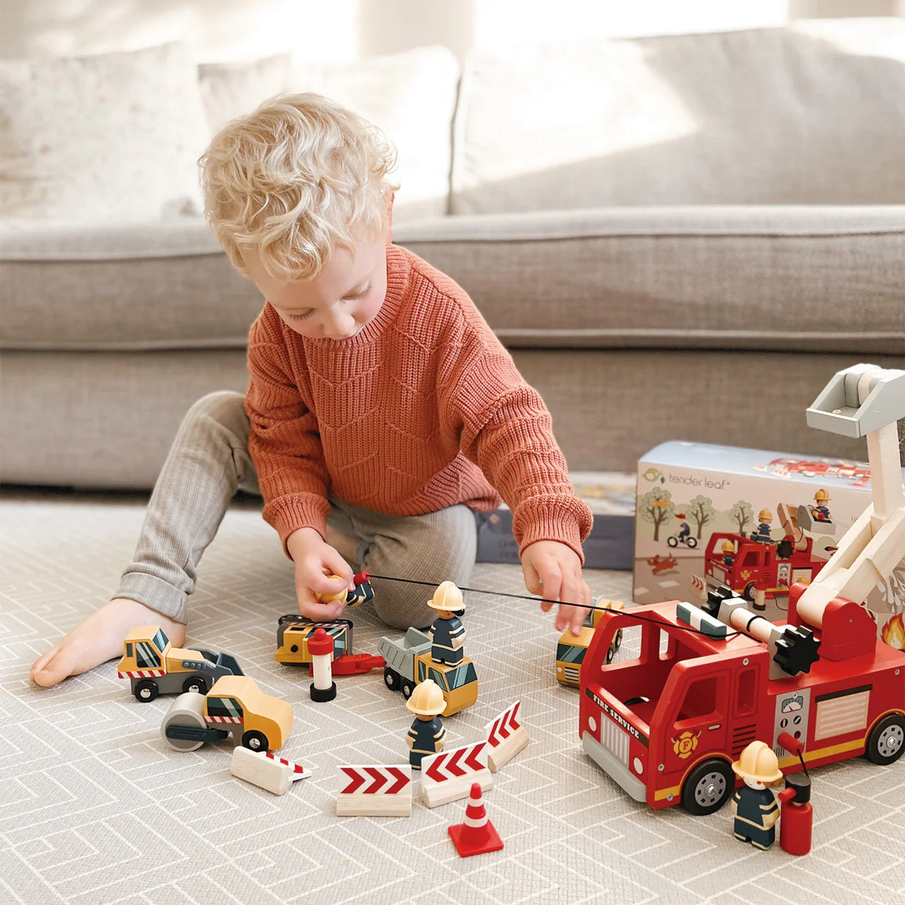 Wooden Fire Engine Rescue Set - Tender Leaf Toys | Wooden Toy NZ