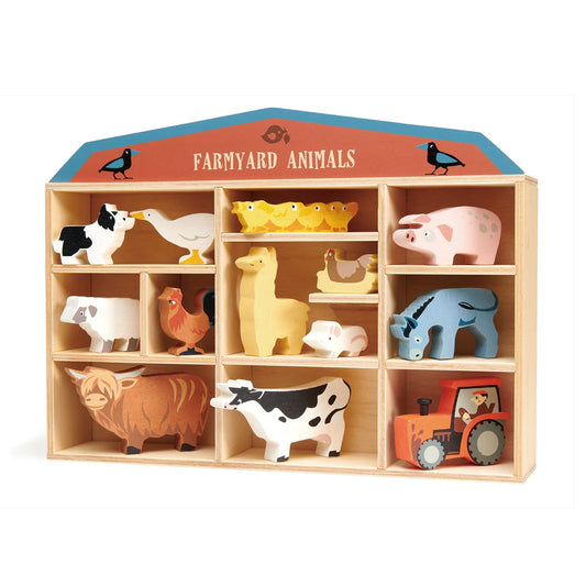 Wooden Farmyard Animals Set with Display Shelf – Tender Leaf Toys