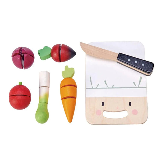 Wooden Mini Chef Chopping Board with Vegetables - Tender Leaf Toys | Play Food