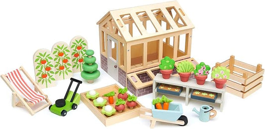 Wooden Greenhouse and Garden Set - Tender Leaf Toys | Wooden Toy NZ