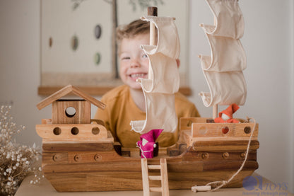 Wooden Pirate Ship - QToys | Wooden Toy NZ