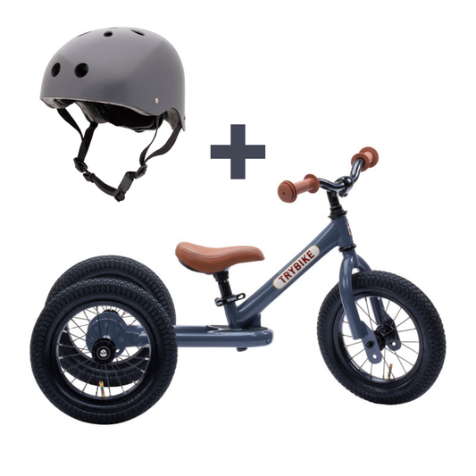 Grey Vintage Trybike & Helmet Combo – Trybike + CoConuts | Balance Bike NZ