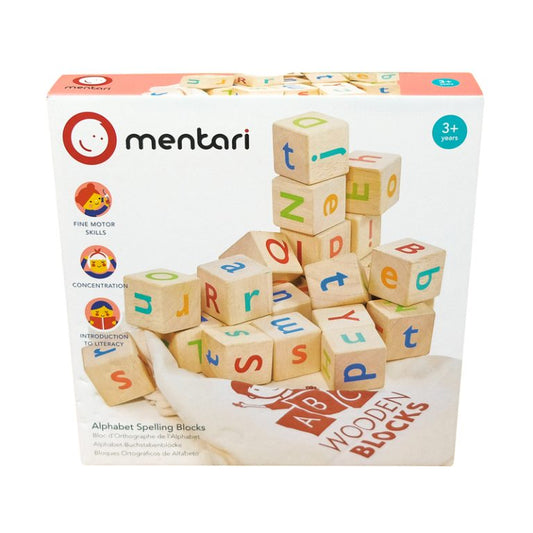Alphabet Spelling Blocks – Mentari | Wooden Toy NZ