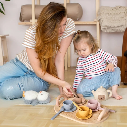 Montessori Silicone Tea Set with Wooden Tray