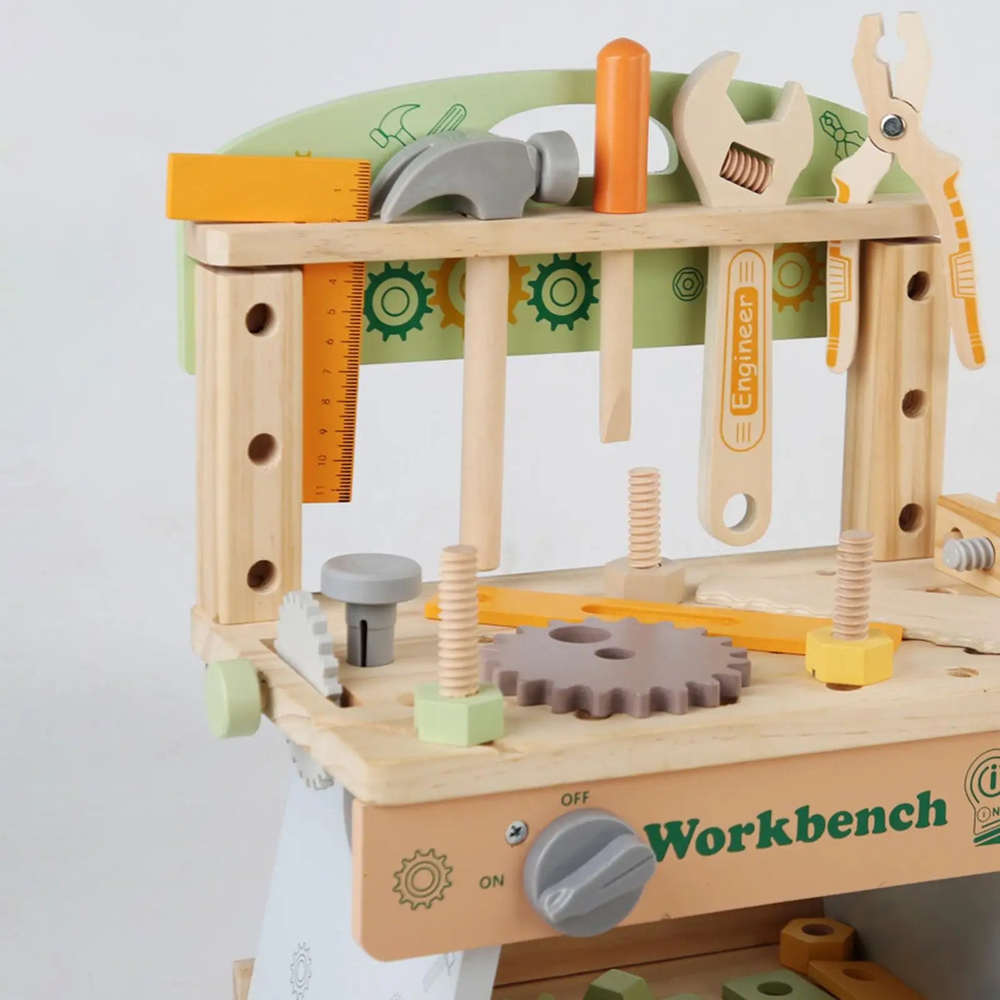 Pretend-Play Wooden Workbench Toy | Compact Kids Tool Set