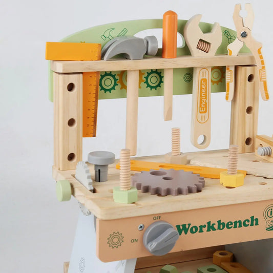 Pretend-Play Wooden Workbench Toy | Compact Kids Tool Set