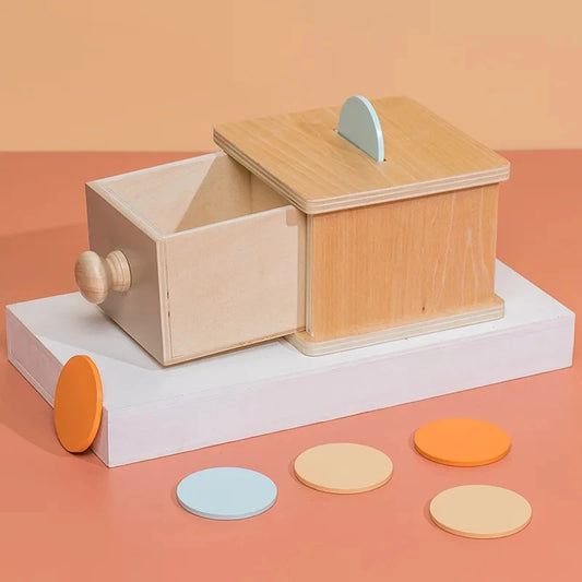 Montessori Wooden Disc Drop Box with Drawer