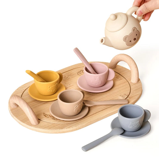 Montessori Silicone Tea Set with Wooden Tray