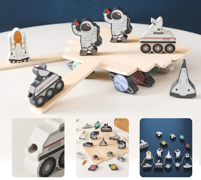 Space-Themed Wooden Balancing and Threading Set
