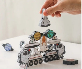 Space-Themed Wooden Balancing and Threading Set