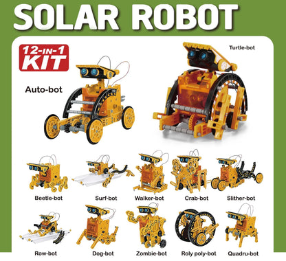 12-in-1 Solar & Battery-Powered STEM Robot Building Kit (Ages 6–12)