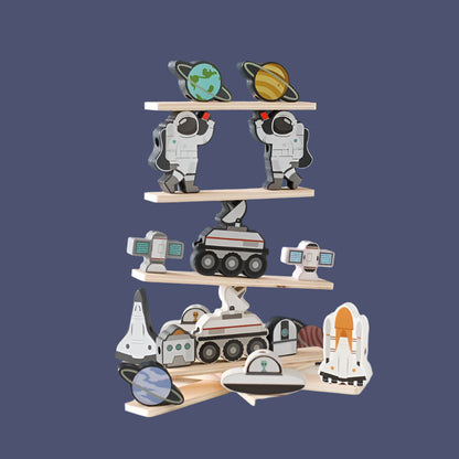 Space-Themed Wooden Balancing and Threading Set