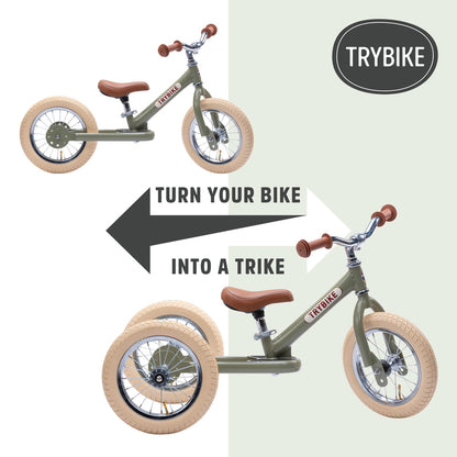 Green Vintage Balance Bike & Trike – Trybike | Balance Bike NZ