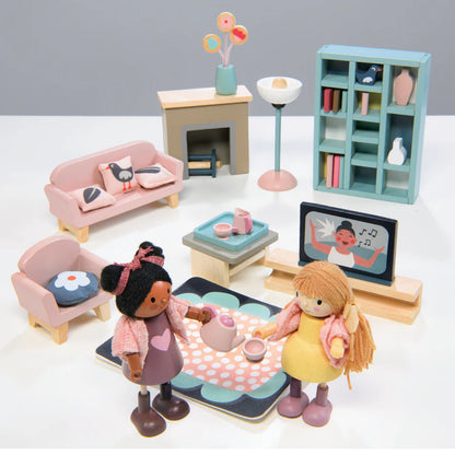 Wooden Doll House Sitting Room Furniture Set - Tender Leaf Toys | Doll House Furniture NZ