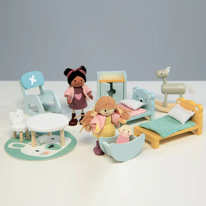 Wooden Doll House Kids Room Furniture Set - Tender Leaf Toys | Doll House Furniture NZ