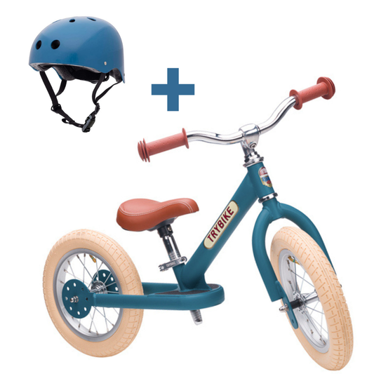Blue Vintage Trybike & Helmet Combo – Trybike + CoConuts | Balance Bike NZ