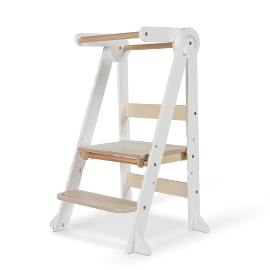 MILA Deluxe Folding Adjustable Learning Tower - White/Natural